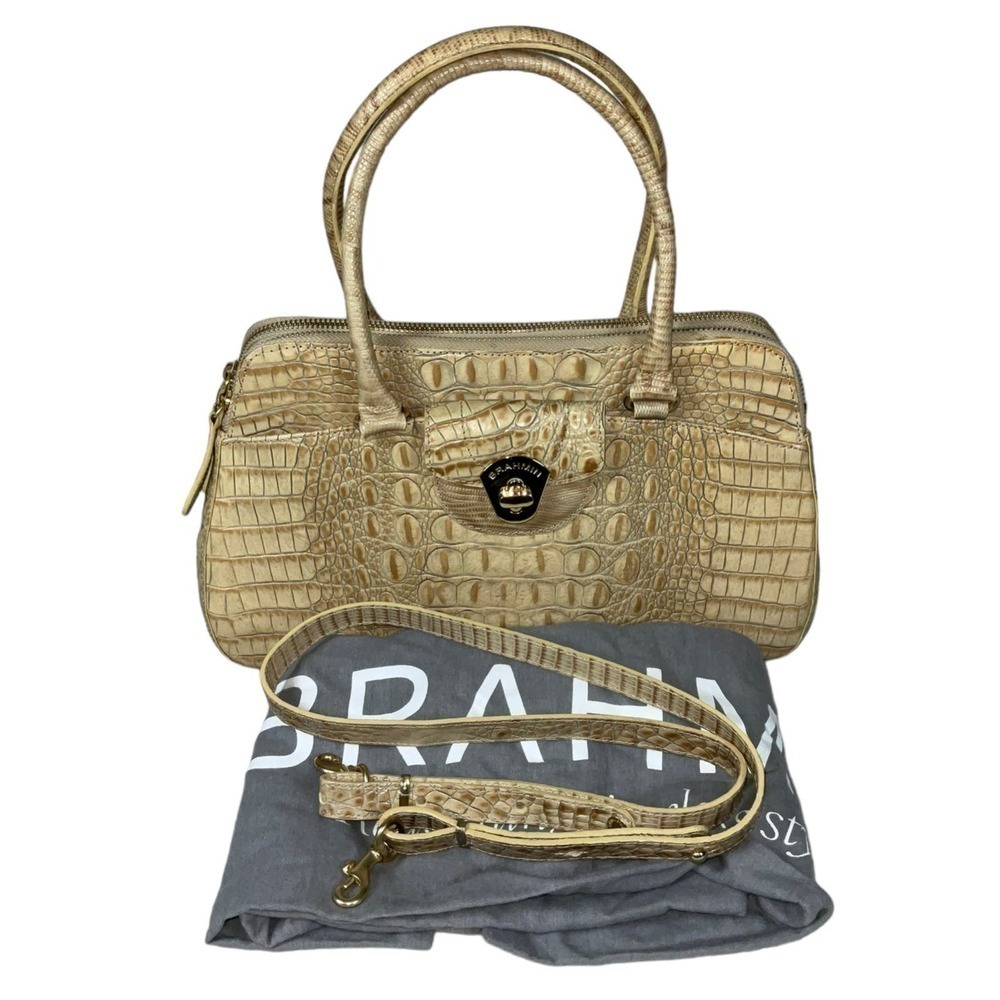 BRAHMIN VINTAGE NAOMI SATCHEL CROSSBODY BAG IN SAND MELBOURNE LEATHER - Picture 1 of 15